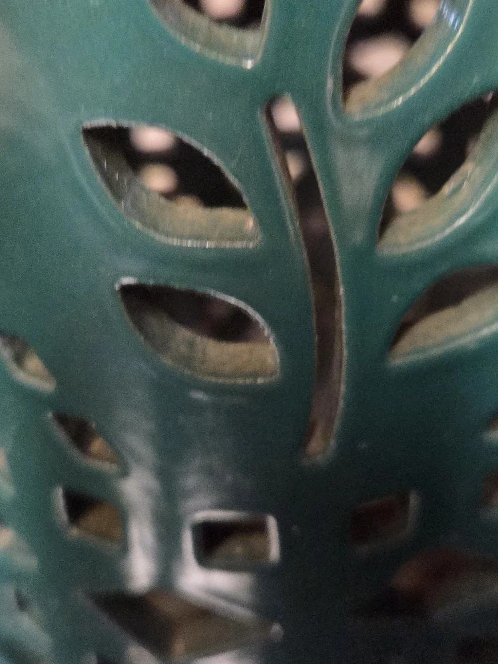 Source Unknown Teal Ceramic Lantern with Brown Stem Accent